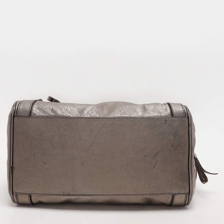Pre Owned Dolce & Gabbana Metallic Grey Leather Miss Easy Way Satchel