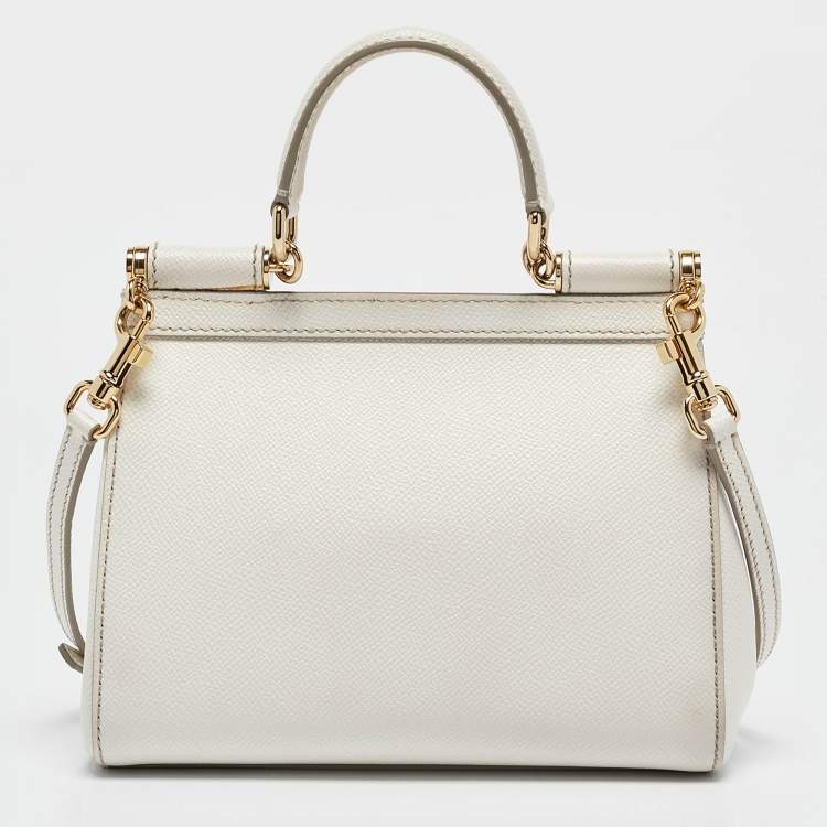 Pre Owned Dolce & Gabbana White Leather Small Miss Sicily Top Handle Bag