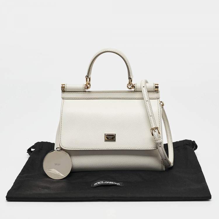 Pre Owned Dolce & Gabbana White Leather Small Miss Sicily Top Handle Bag