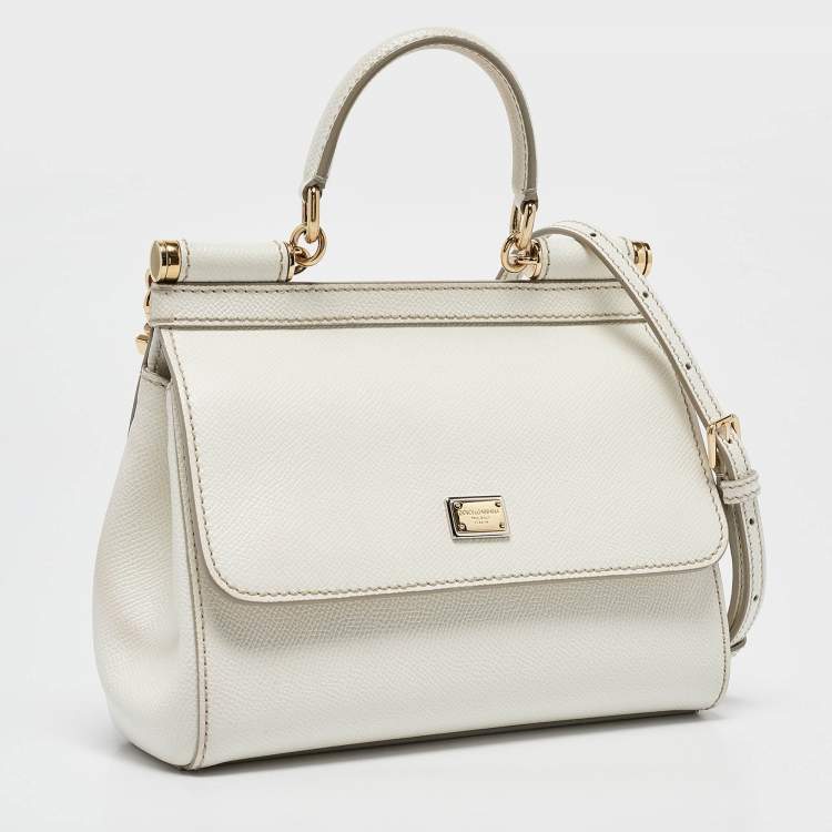 Pre Owned Dolce & Gabbana White Leather Small Miss Sicily Top Handle Bag