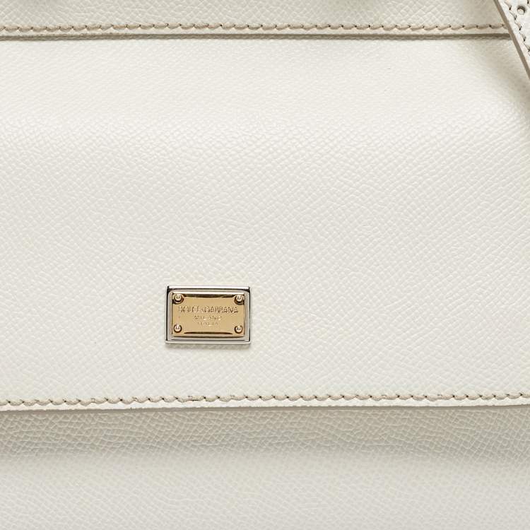 Pre Owned Dolce & Gabbana White Leather Small Miss Sicily Top Handle Bag