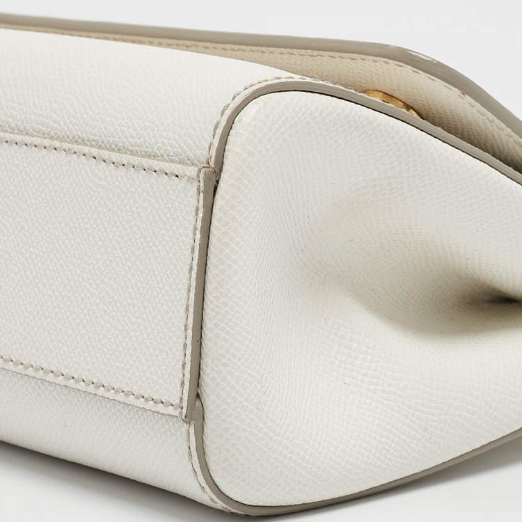 Pre Owned Dolce & Gabbana White Leather Small Miss Sicily Top Handle Bag
