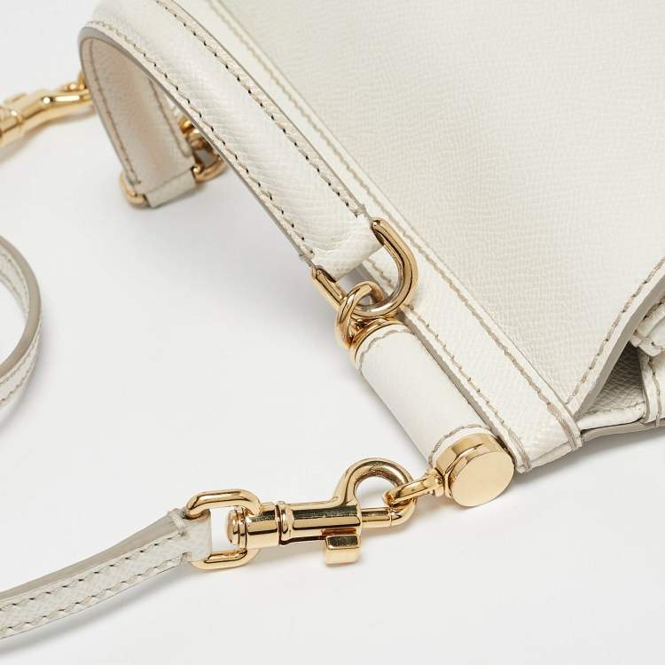 Pre Owned Dolce & Gabbana White Leather Small Miss Sicily Top Handle Bag