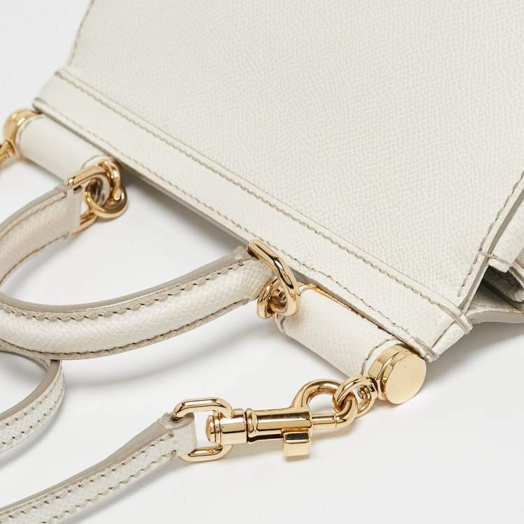 Pre Owned Dolce & Gabbana White Leather Small Miss Sicily Top Handle Bag