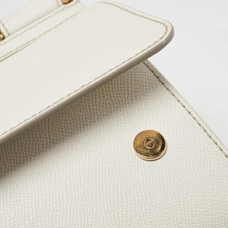Pre Owned Dolce & Gabbana White Leather Small Miss Sicily Top Handle Bag