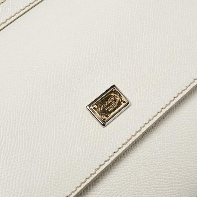 Pre Owned Dolce & Gabbana White Leather Small Miss Sicily Top Handle Bag