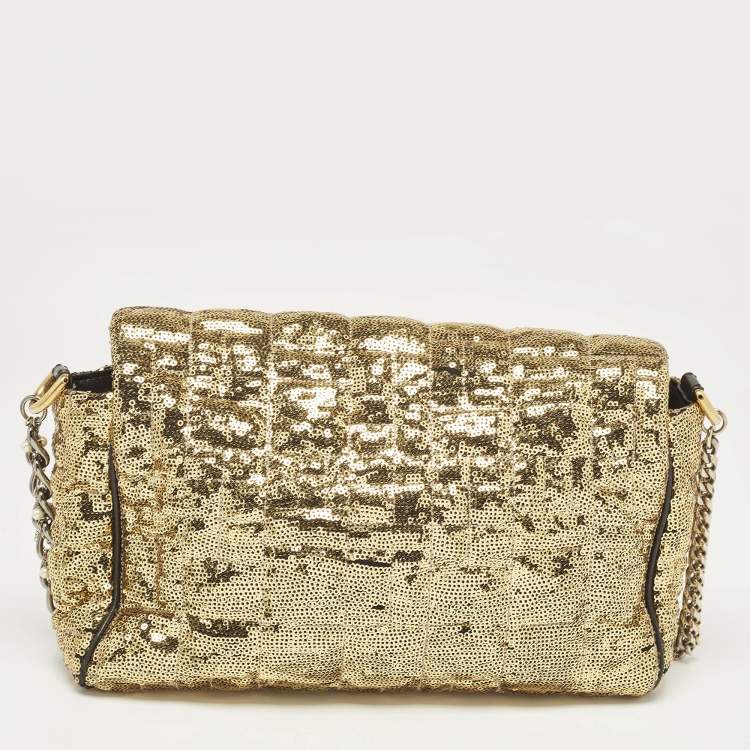 Pre Owned Dolce & Gabbana Gold Quilted Sequins Miss Charles Shoulder Bag