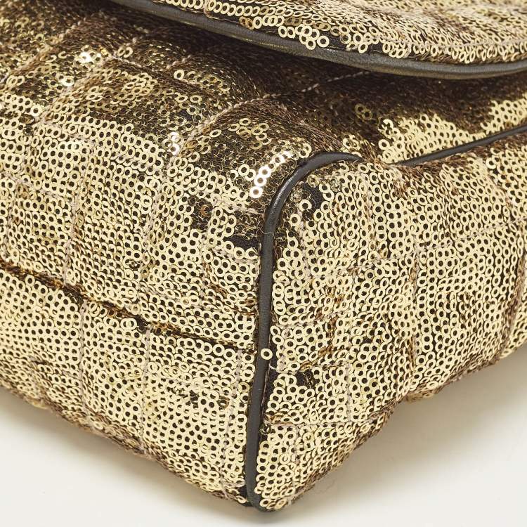Pre Owned Dolce & Gabbana Gold Quilted Sequins Miss Charles Shoulder Bag