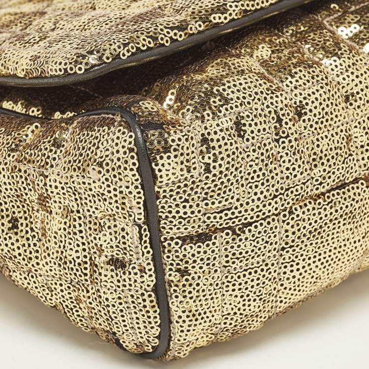 Pre Owned Dolce & Gabbana Gold Quilted Sequins Miss Charles Shoulder Bag