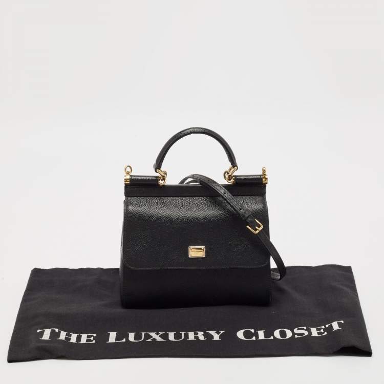 Pre Owned Dolce & Gabbana Black Leather Medium Miss Sicily Top Handle Bag
