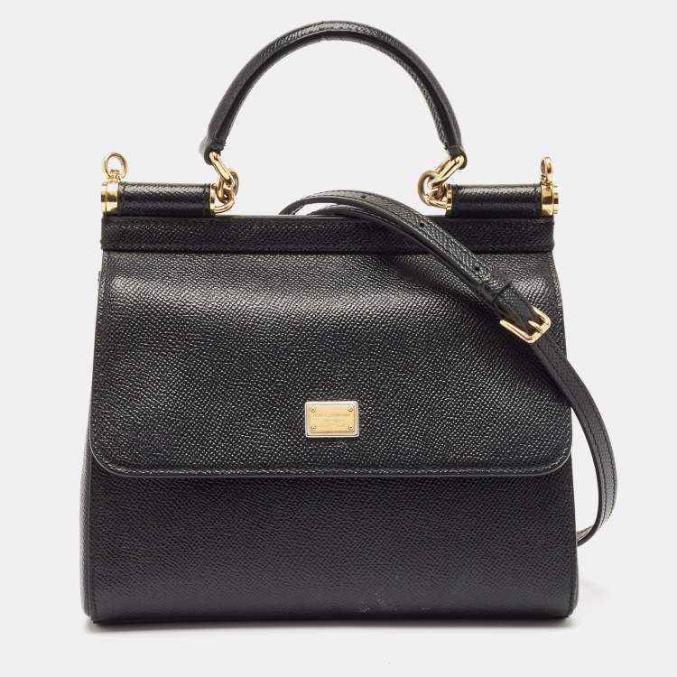 Pre Owned Dolce & Gabbana Black Leather Medium Miss Sicily Top Handle Bag