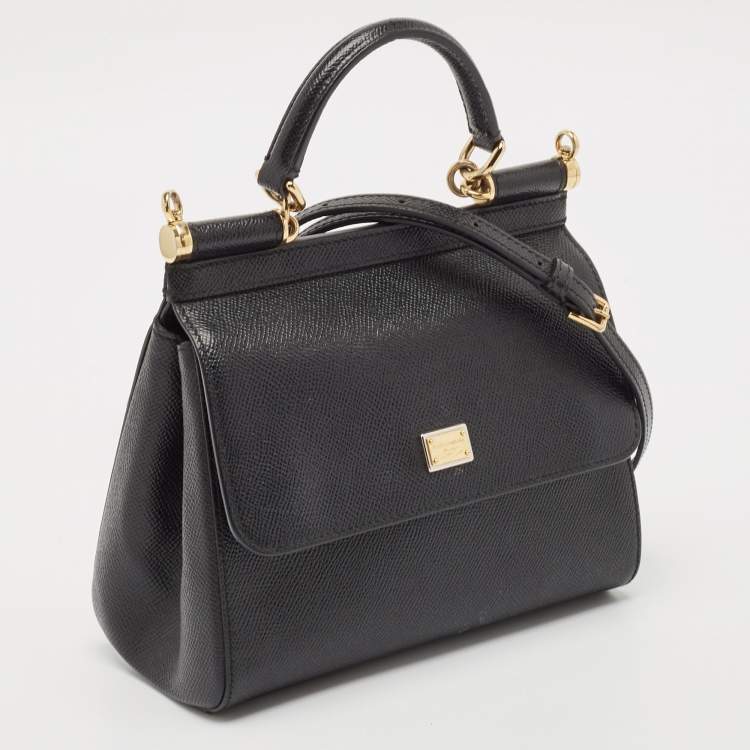 Pre Owned Dolce & Gabbana Black Leather Medium Miss Sicily Top Handle Bag