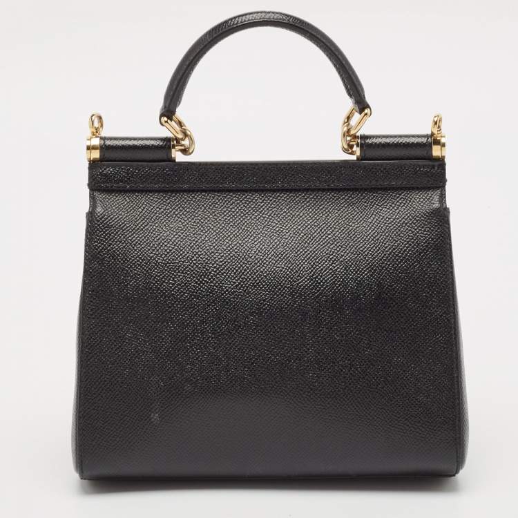 Pre Owned Dolce & Gabbana Black Leather Medium Miss Sicily Top Handle Bag