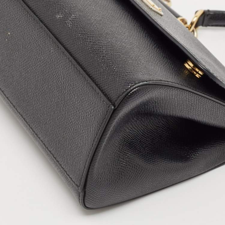 Pre Owned Dolce & Gabbana Black Leather Medium Miss Sicily Top Handle Bag