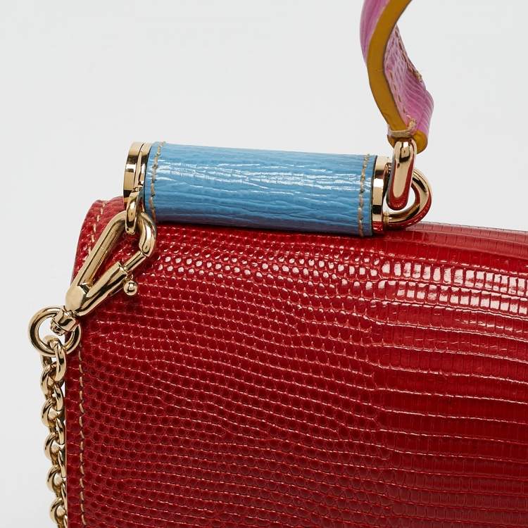 Pre Owned Dolce & Gabbana Multicolor Lizard Embossed Leather Miss Sicily Von Wallet on Chain
