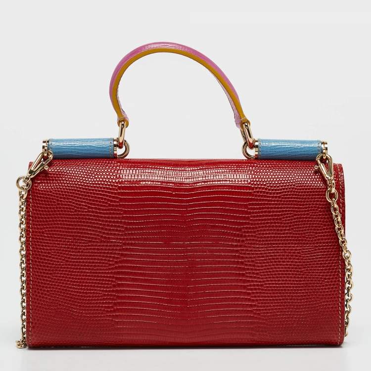 Pre Owned Dolce & Gabbana Multicolor Lizard Embossed Leather Miss Sicily Von Wallet on Chain