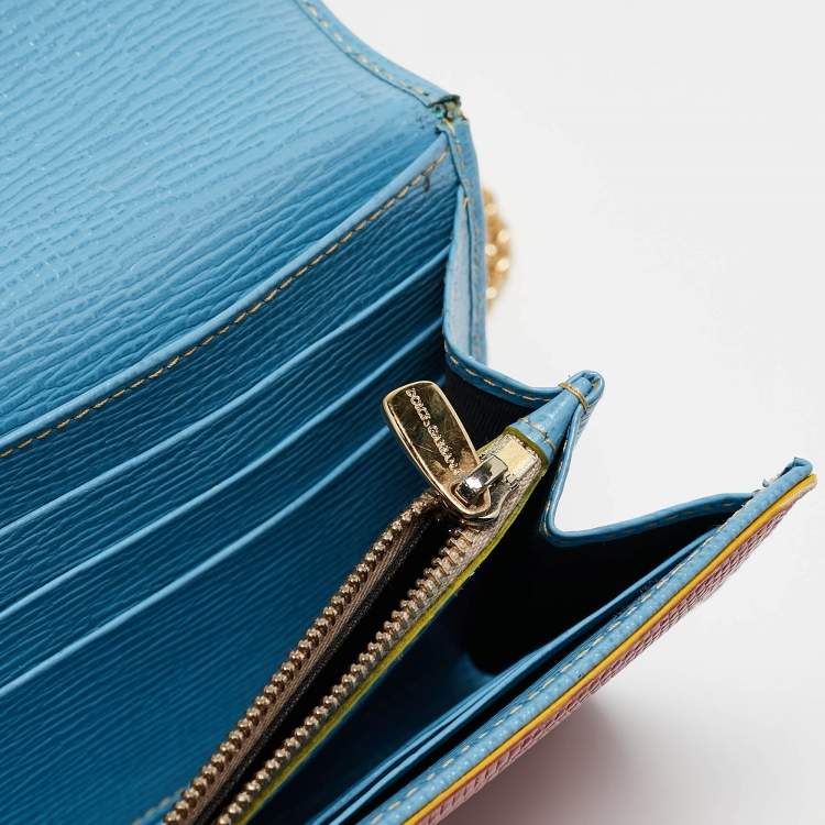 Pre Owned Dolce & Gabbana Multicolor Lizard Embossed Leather Miss Sicily Von Wallet on Chain