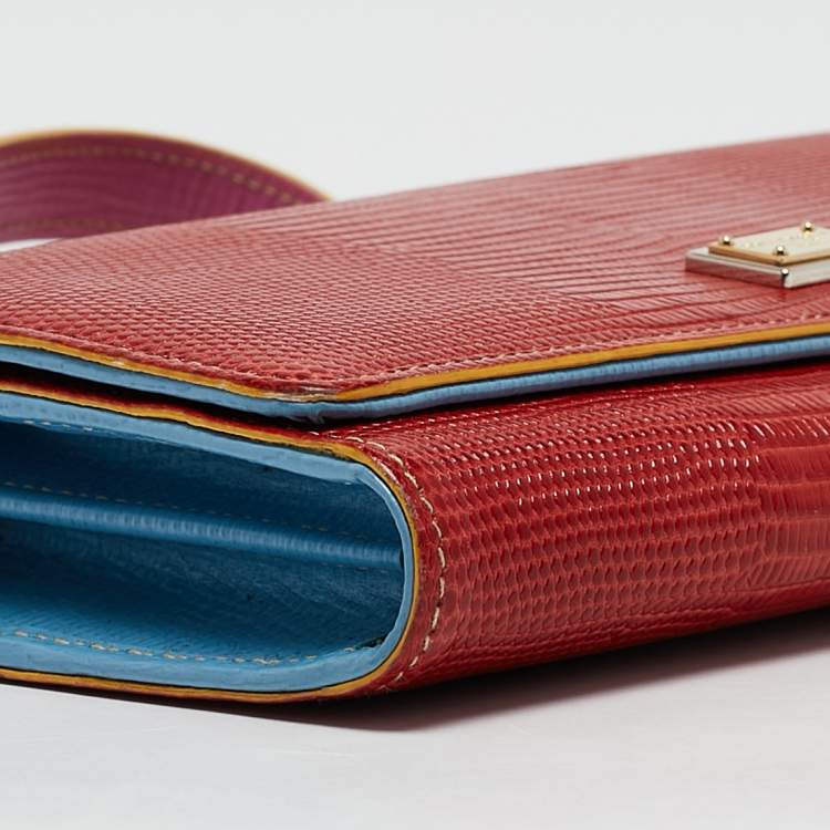 Pre Owned Dolce & Gabbana Multicolor Lizard Embossed Leather Miss Sicily Von Wallet on Chain