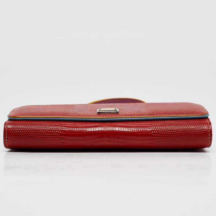 Pre Owned Dolce & Gabbana Multicolor Lizard Embossed Leather Miss Sicily Von Wallet on Chain