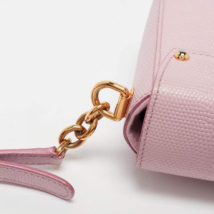 Pre Owned Dolce & Gabbana Pink Lizard Embossed Leather Mini Lucia Crossbody Bag