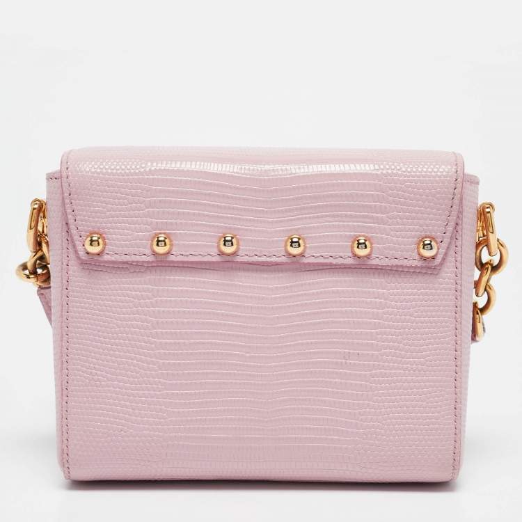 Pre Owned Dolce & Gabbana Pink Lizard Embossed Leather Mini Lucia Crossbody Bag