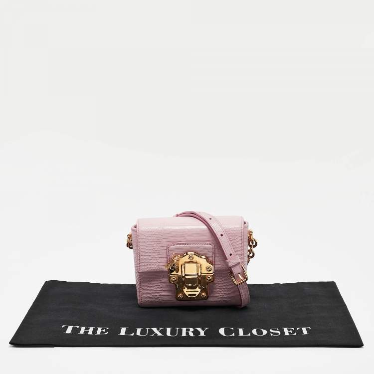 Pre Owned Dolce & Gabbana Pink Lizard Embossed Leather Mini Lucia Crossbody Bag