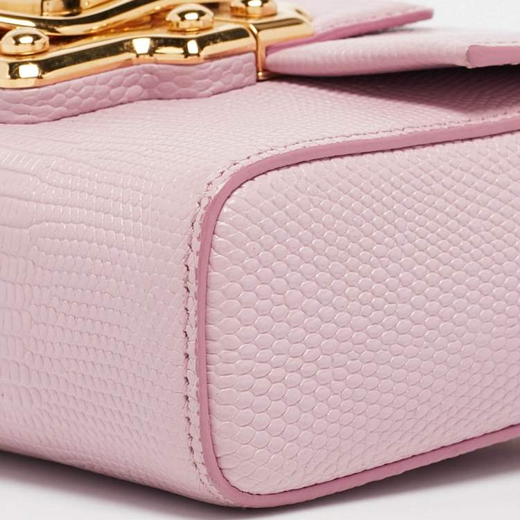Pre Owned Dolce & Gabbana Pink Lizard Embossed Leather Mini Lucia Crossbody Bag