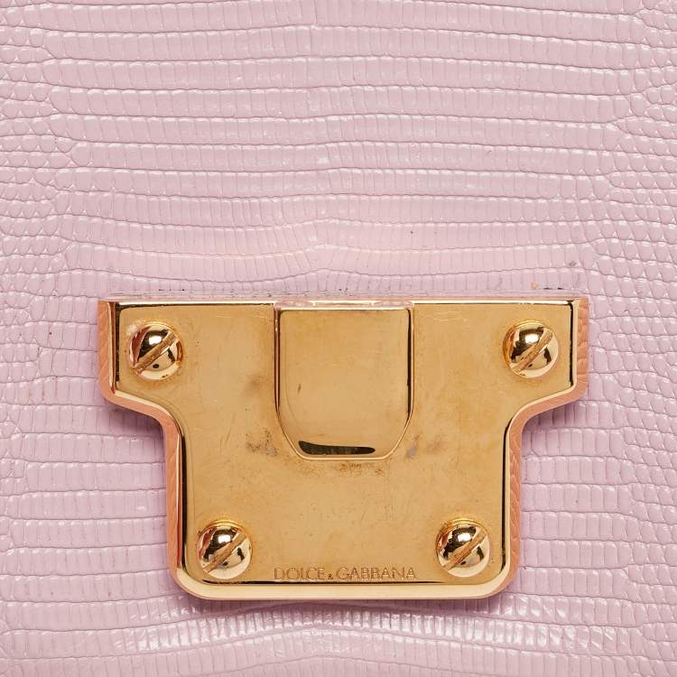 Pre Owned Dolce & Gabbana Pink Lizard Embossed Leather Mini Lucia Crossbody Bag