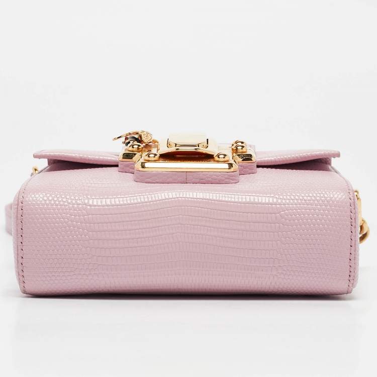Pre Owned Dolce & Gabbana Pink Lizard Embossed Leather Mini Lucia Crossbody Bag