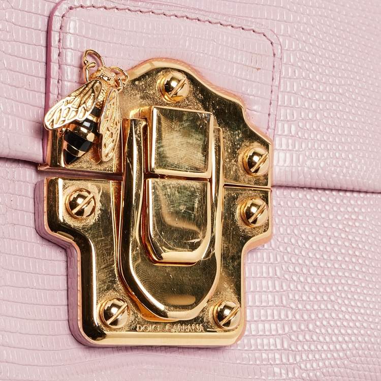 Pre Owned Dolce & Gabbana Pink Lizard Embossed Leather Mini Lucia Crossbody Bag