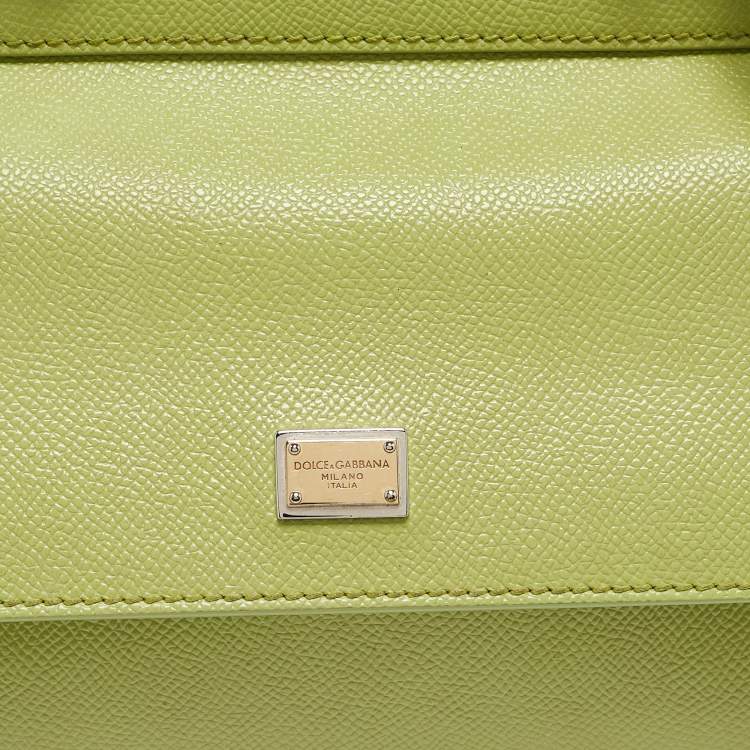 Pre Owned Dolce & Gabbana Lime Green Leather Medium Miss Sicily Top Handle Bag
