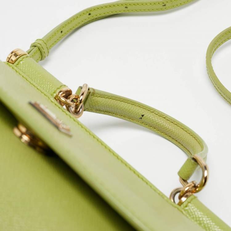 Pre Owned Dolce & Gabbana Lime Green Leather Medium Miss Sicily Top Handle Bag