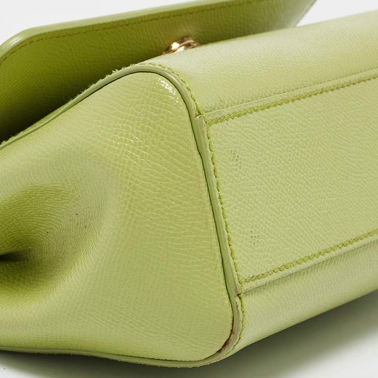 Pre Owned Dolce & Gabbana Lime Green Leather Medium Miss Sicily Top Handle Bag