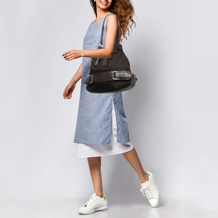 Pre Owned Dolce & Gabbana Choco Brown Alcantara Miss Loop Hobo
