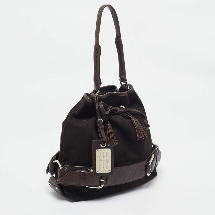 Pre Owned Dolce & Gabbana Choco Brown Alcantara Miss Loop Hobo