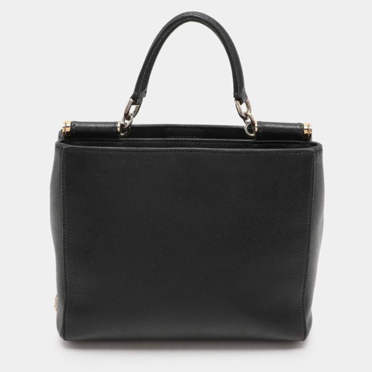 Pre Owned Dolce & Gabbana Black Leather Miss Sicily Tote