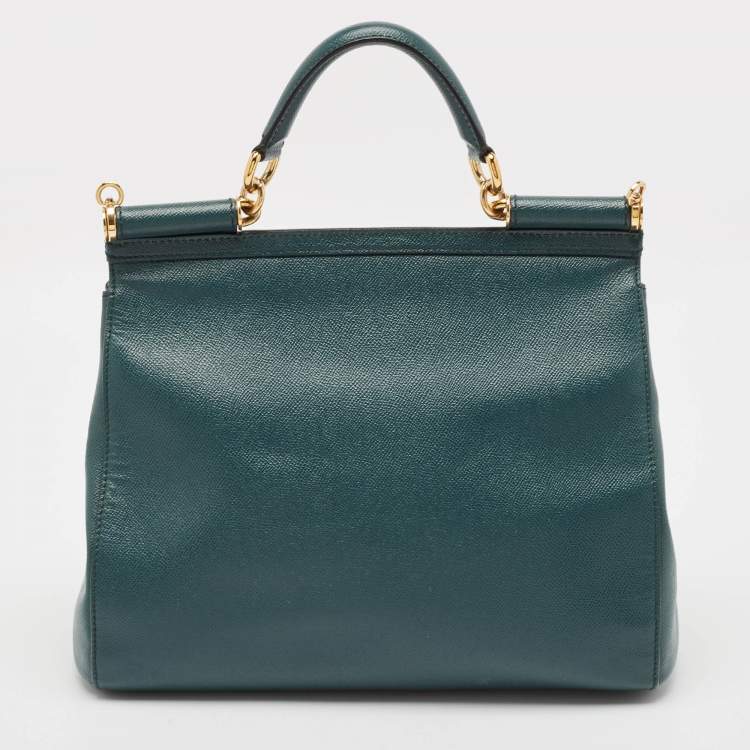Pre Owned Dolce & Gabbana Green Leather Large Miss Sicily Top Handle Bag