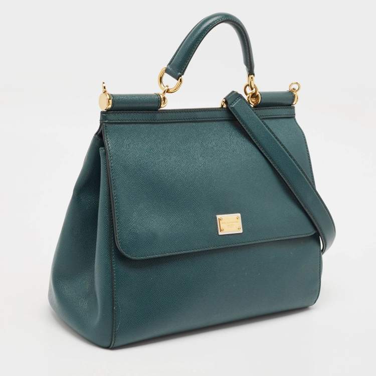 Pre Owned Dolce & Gabbana Green Leather Large Miss Sicily Top Handle Bag