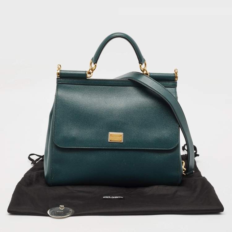 Pre Owned Dolce & Gabbana Green Leather Large Miss Sicily Top Handle Bag