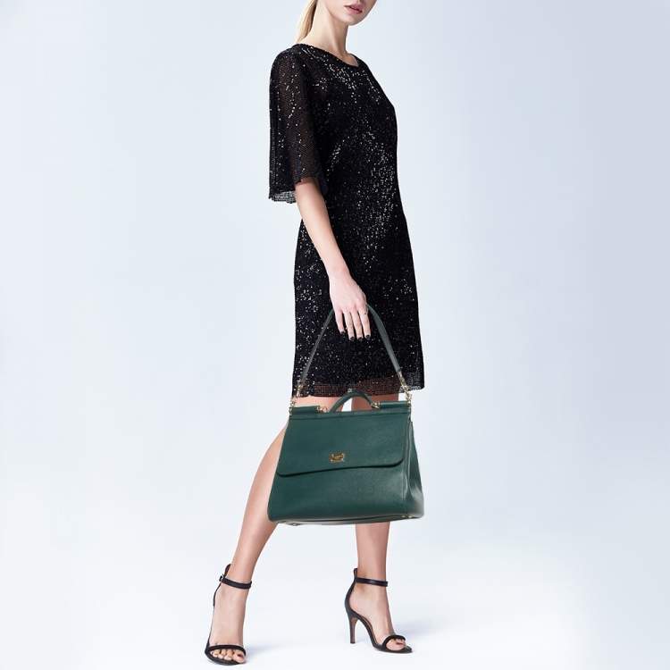 Pre Owned Dolce & Gabbana Green Leather Large Miss Sicily Top Handle Bag