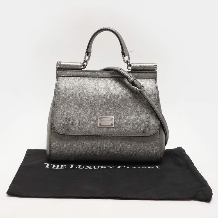Pre Owned Dolce & Gabbana Silver Leather Medium Miss Sicily Top Handle Bag