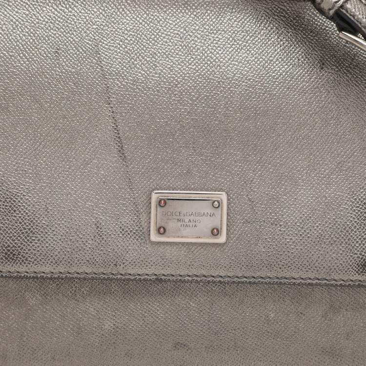 Pre Owned Dolce & Gabbana Silver Leather Medium Miss Sicily Top Handle Bag
