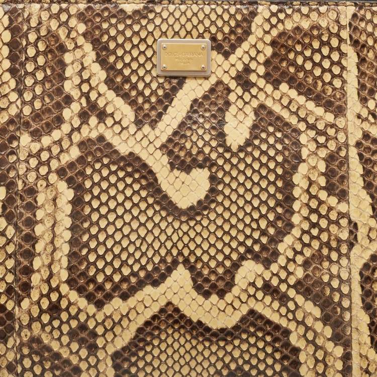 Pre Owned Dolce & Gabbana Cream/Light Beige Python Miss Sicily Shopper Bag