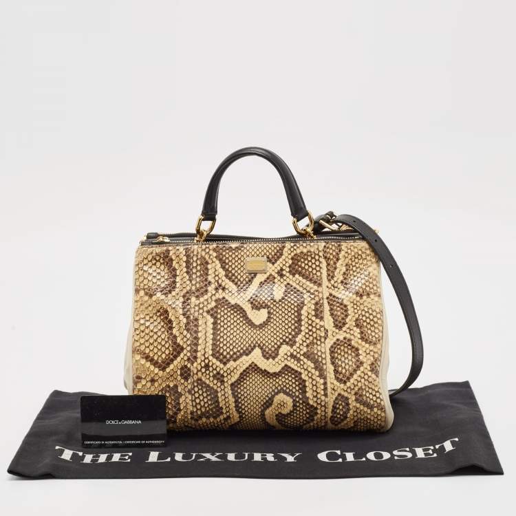 Pre Owned Dolce & Gabbana Cream/Light Beige Python Miss Sicily Shopper Bag