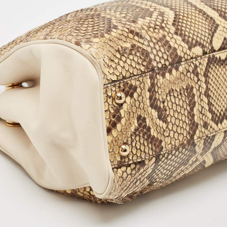 Pre Owned Dolce & Gabbana Cream/Light Beige Python Miss Sicily Shopper Bag