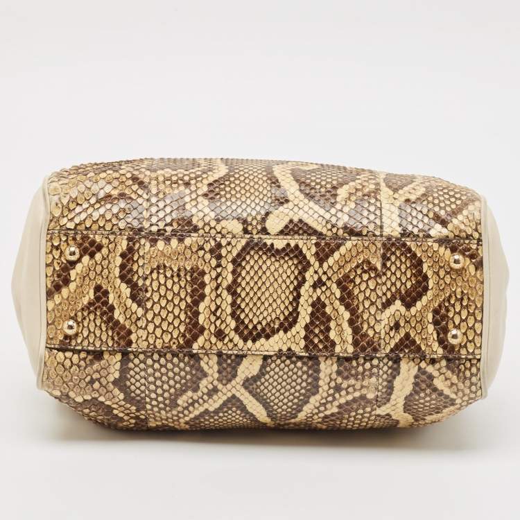 Pre Owned Dolce & Gabbana Cream/Light Beige Python Miss Sicily Shopper Bag