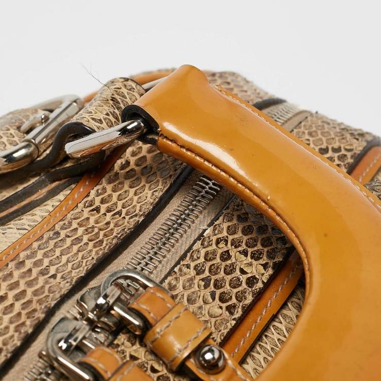Pre Owned Dolce & Gabbana Yellow/Beige Snakeskin Miss Romantique Pocket Satchel