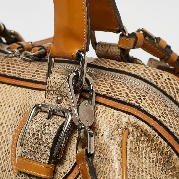 Pre Owned Dolce & Gabbana Yellow/Beige Snakeskin Miss Romantique Pocket Satchel