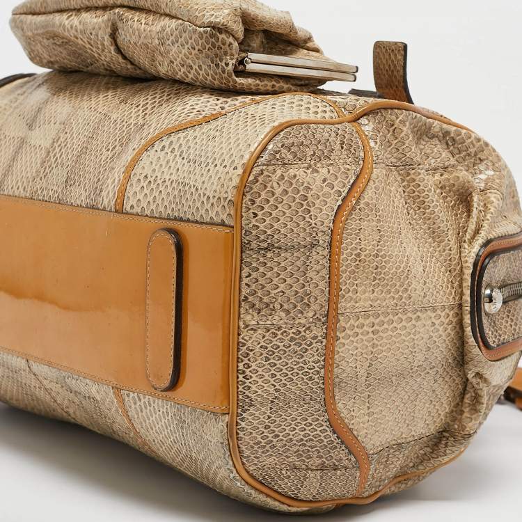 Pre Owned Dolce & Gabbana Yellow/Beige Snakeskin Miss Romantique Pocket Satchel