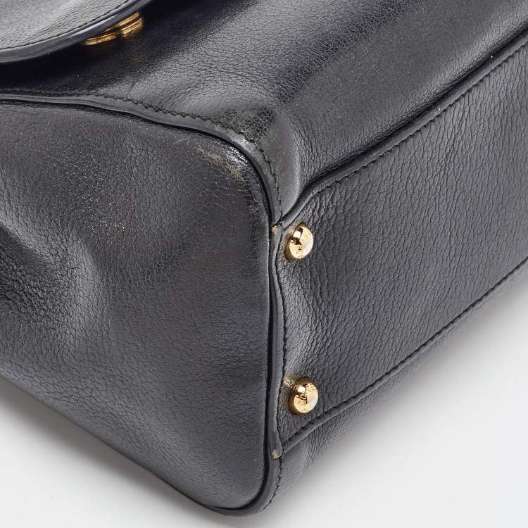 Pre Owned Dolce & Gabbana Black Leather Large Miss Sicily Top Handle Bag
